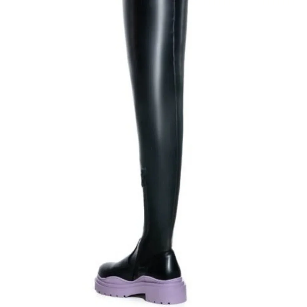 CAN YOU STAND IT ? THIGH HIGH PERIWINKLE FLATFORM  W/ 4 WAY STRETCH BRAND NEW !!